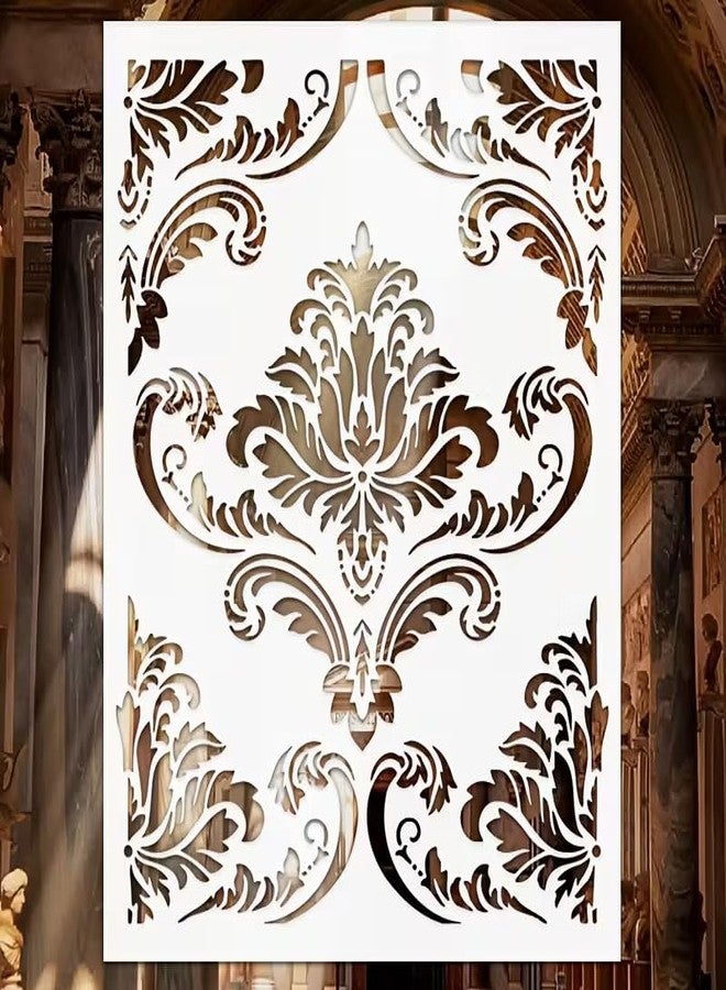 Cliths Extra Large Damask Floral Stencil - Reusable PET Template for Wall, Floor, Tile Fabric Painting, Decorative Motif for Home Décor (11x8.27IN - Image 1